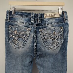 Rock Revival Women's Katydid Jeans Sz (31) Mid Rise Boot Stretch Distressed Glam